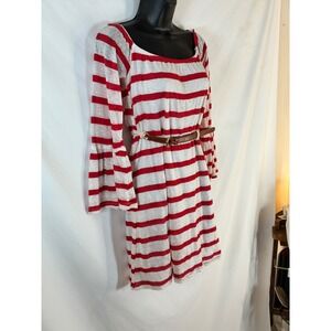 NWT Va Va by Joy Han Striped Red White‎ Bell Sleeve Off Shoulder Dress Nautical